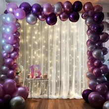 1 set de 2 rideaux de fond en voile transparent avec guirlande lumineuse de fée - Tentures en polyester blanc 100% de 1,6 m x 3 m, convenant pour les mariages, anniversaires, occasions diverses. Kit d'éclairage alimenté par USB, polyvalent pour différentes occasions