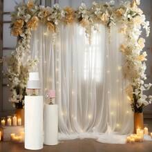 1 set de 2 rideaux de fond en voile transparent avec guirlande lumineuse de fée - Tentures en polyester blanc 100% de 1,6 m x 3 m, convenant pour les mariages, anniversaires, occasions diverses. Kit d'éclairage alimenté par USB, polyvalent pour différentes occasions