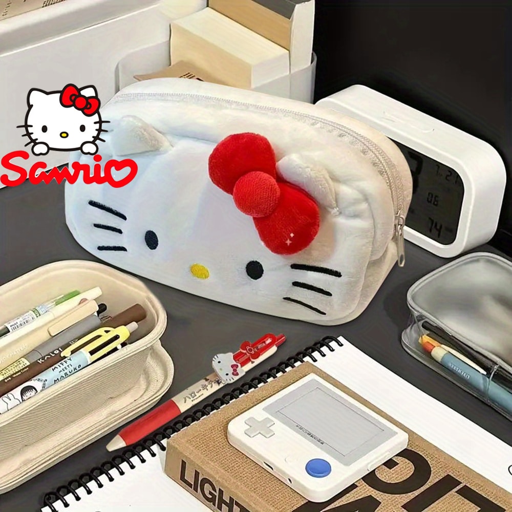  Sanrio Hello Kitty & Pochacco Kawaii Cosmetic Bag,Large Capacity Pencil Case And 12pcs Pen Set, School Supplies Lovely Gift For Valentine's Day And Red Bow,Back To School Stationery Box, Interior Hello Kitty Print Pattern, Cartoon Cute Makeup Bag