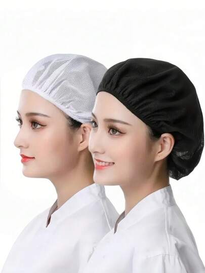 透气厨师帽 - 纯色，弹性贴合，适合餐饮和餐厅，防脱发，防尘，防油脂网帽，发网，非常适合工厂车间