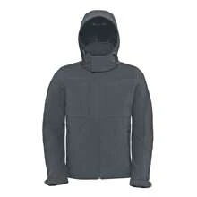 B&C Mens Hooded Softs Breathable, Waterproof & Windproof Jacket (Fleece Lining) (Dark Grey) - Dark Grey - View 1