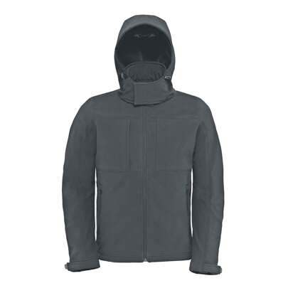 B&C Mens Hooded Softs Breathable, Waterproof & Windproof Jacket (Fleece Lining) (Dark Grey)