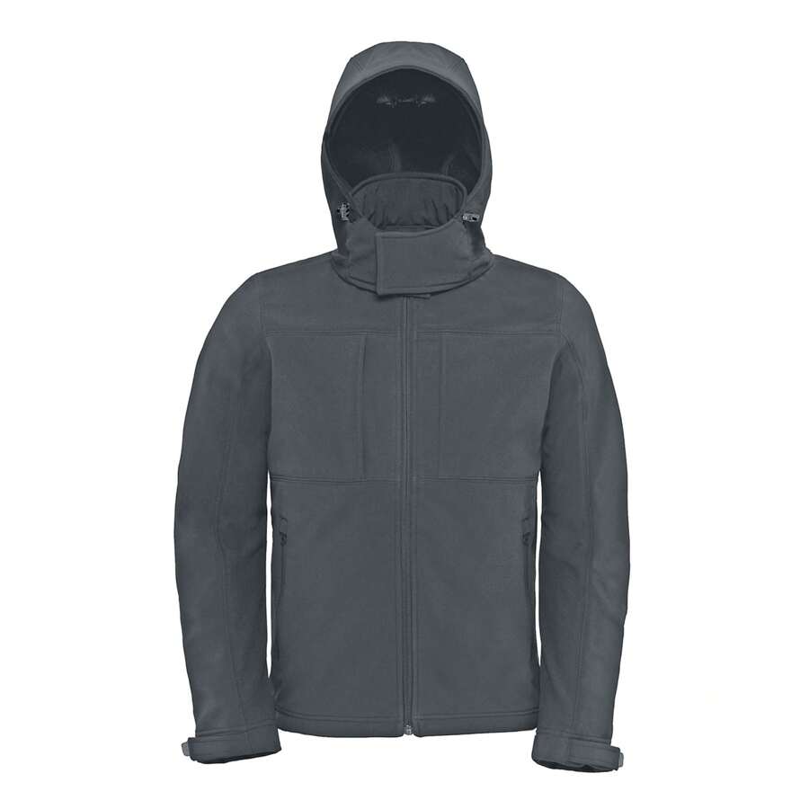 B&C Mens Hooded Softs Breathable, Waterproof & Windproof Jacket (Fleece Lining) (Dark Grey) - Dark Grey - View 1