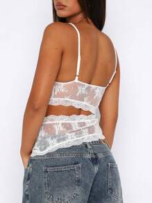 Camisetas de tirantes de encaje para mujer con escote pronunciado, sin mangas y sin espalda, estilo verano, ajustadas, estilo streetwear. - Blanco - Ver 6