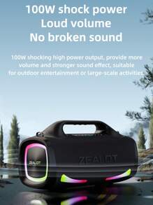 ZEALOT S79 Wireless Speaker 100W Power Outdoor Portable Subwoofer RGB Color Light Wireless Speaker, 24000mAh Battery, 8 Hours Of Gaming Time, Stereo Sound Effects, Compatible With SD Card/USB/AUX/Supports Serial Connection, Supports Mobile Phones/Tablets/TVs/Computers, Suitable For Outdoor/Indoor/Beach/Gatherings - 黑色 - 查看 3