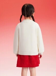 Balabala Girls' Knit Cardigan, 2025 New Year Outfit With Bow Detail