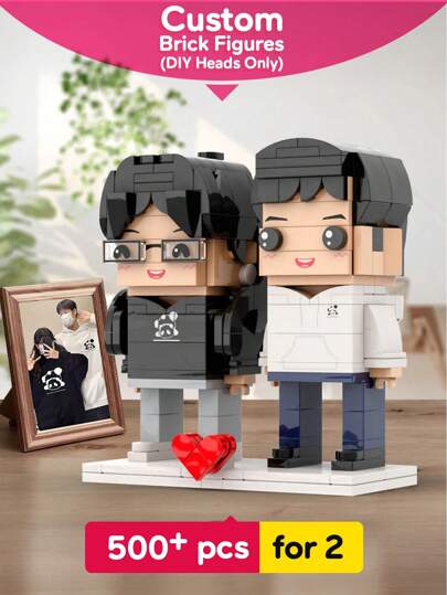1pc Custom Head Brick Figure, Personalized Brick Figures, Custom Minebrick For Couple, Customized Brick Heads Square Face, Custom Brick Figures, Custom Minifigure Gift For Ages 14+ To Adult, Personalized Mini Building Block Set, Only Head Customizable, Boyfriend Gift,Office Decor,Elegant Living