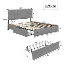 Upholstered Bed, Bed Frame With 4 Drawers On The Side Of The Bed, Adjustable High Headboard In Grey Velvet, Double Bed Frame, Without Mattress, 140 X 200 Cm, 160 X 200 Cm, 180 X 200 Cm (Multiple Packages) - 灰色 - 查看 7