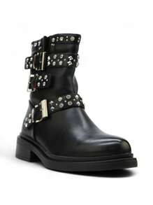 Rhinestone Embellished Edgy Punk Street Style Ankle Boots - Noir - View 4