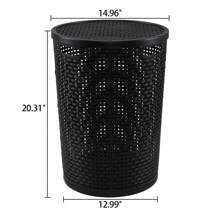 Cesto de lavandería de plástico grande de 50L con tapa, cesto de lavandería de plástico de 20.31 pulgadas de alto con asa, set de 6, cesto de lavandería negro, cesta de lavado organizador de baño, cesta, cesta de almacenamiento, cesto de lavandería plegable, artículos esenciales para volver a la escuela y viajes, decoración de habitaciones, decoración del hogar, decoración del dormitorio, almacenamiento y organización - Negro - Ver 5