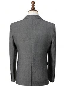 Mens Herringbone Tweed Suit 3 Piece Suit Two Buttons Wool Suits 1920's Themed Wedding Suit Prom Tuxedos Blazer Dress Formal Business Party Jacket Vest Waistcoat For Groom - 灰色 - 查看 5