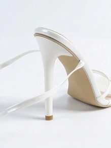 Giày sandal cao gót thời trang nữ, sandal quai da PU, sandal mũi vuông tối giản, sandal gót trắng sơn mài, sandal cao gót mảnh, sandal thường ngày mùa hè ngoài trời, sandal trắng nữ, giày cao gót nhọn - trắng - Xem 8