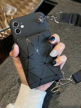 Apple Iphone 16 med telefon berlock geometriskt mönster telefonfodral med rem kompatibel med IPhone15/15Plus/15Pro/15Promax