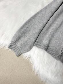 [Tops] Solid Color Twist Front Long Sleeve Cardigan Sweater, Minimalist Style, Office Wear, Vintage, Simple, French Style, Women's Front Tie Solid Color Knit Cardigan Sweater, Can Be Worn Over Button-Down Shirts, Oversized Cute Cardigan - Light Grey - View 6