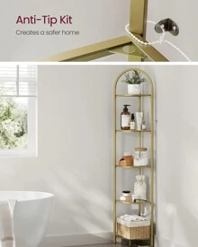 VASAGLE Corner Shelf Stand, 5 Tier Corner Bookshelf, Tempered Glass Shelves, Modern Style, Plant Stand With Steel Frame For Living Room, Bedroom, Kitchen, Bathroom - 金色 - 查看 5