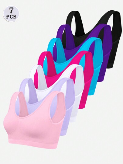 Damskie, bezszwowe i wygodne, cienkie biustonosze sportowe bez podszewki, 7 sztuk/paczka