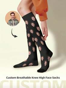 1双定制父亲节支撑袜，个性化压缩袜，定制人脸印花跑步袜，定制印花过膝袜，个性化趣味人脸袜，周年纪念礼物，情人节礼物，生日礼物，结婚礼物，母亲节礼物，父亲节礼物，秋季礼物