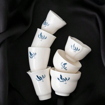 白瓷手绘兰花小陶瓷茶杯，普洱茶个人杯，绿茶功夫茶具，重返校园