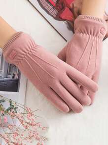 1 Pair Women's Winter Fashion Full Finger Windproof Gloves With Touch Screen Function, Warm Thermal Lined , Suitable For Outdoor Cycling, Daily Wear And Gift