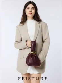 FEISTURE 1 件纯色 PU 皮革手提包，酒红色 Ancora 设计，女士个性化迷你云朵褶皱包，金属装饰拉链封口，适合日常和户外使用