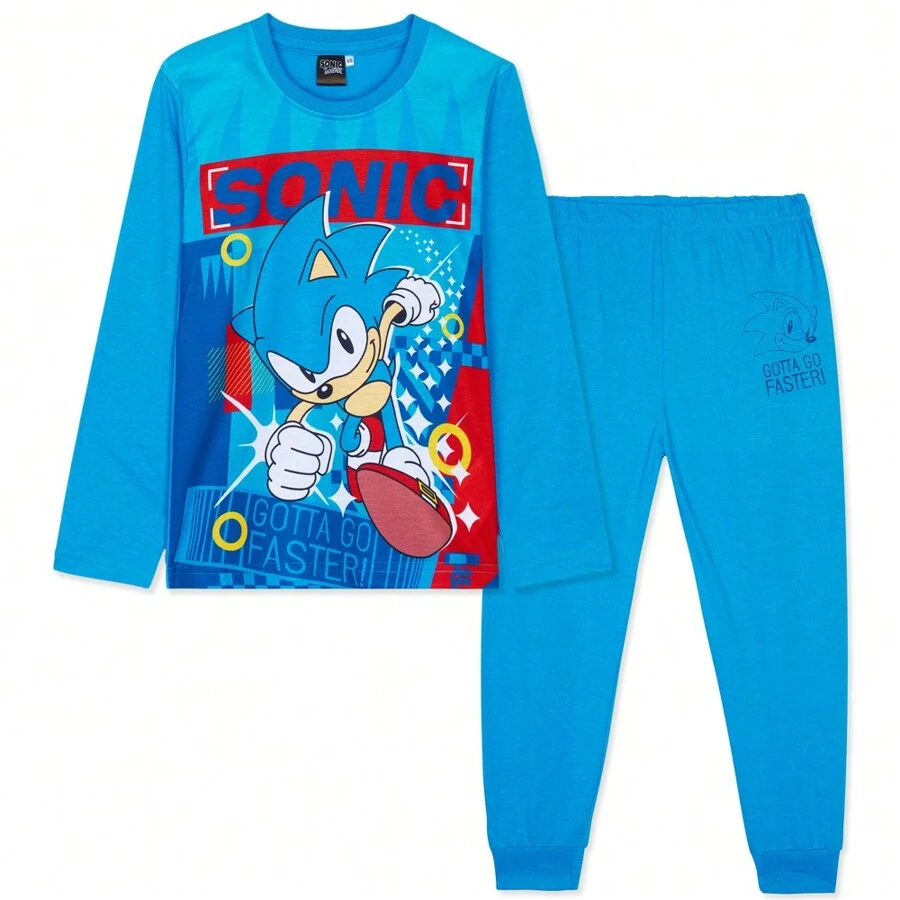 SONIC THE HEDGEHOG Shadow Long Sleeve Pyjama Set Cosy Nightwear Soft PJs Loungewear Sleepwear Gaming - Blue - View 1