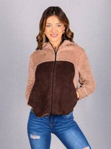 Sudadera para mujer de peluche, Colección Fluffy - Café integral - Ver 1