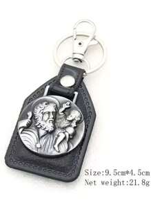 1 Peça Pingente De Carro Com Cruz De Nossa Senhora De Metal Vintage Personalizado & Pu Material Com Anel De Gancho Para Chaves