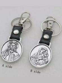 1 Peça Pingente De Carro Com Cruz De Nossa Senhora De Metal Vintage Personalizado & Pu Material Com Anel De Gancho Para Chaves