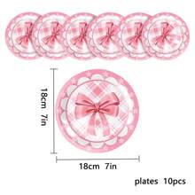粉色蝴蝶结派对餐具，蝴蝶结生日派对盘子和餐巾桌布，蝴蝶结派对装饰单身派对新娘订婚派对餐具