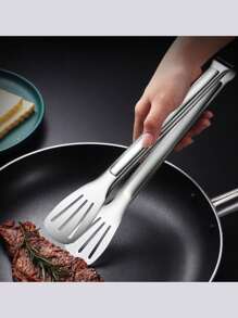 7 英寸/9 英寸/12 英寸/14 英寸不锈钢 3 叉食物钳，加厚且耐热，适用于家庭烹饪、烧烤、牛排、自助餐、面包钳