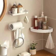 2pcs Hair Dryer Holder Rack, No Drilling Required Bathroom Wall Mount Blow Dryer Organizer Stand - Multicolor - View 6