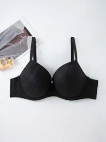 女士加大码优雅蕾丝衬垫聚拢钢圈文胸内衣，提升 - 黑色 - 查看 7