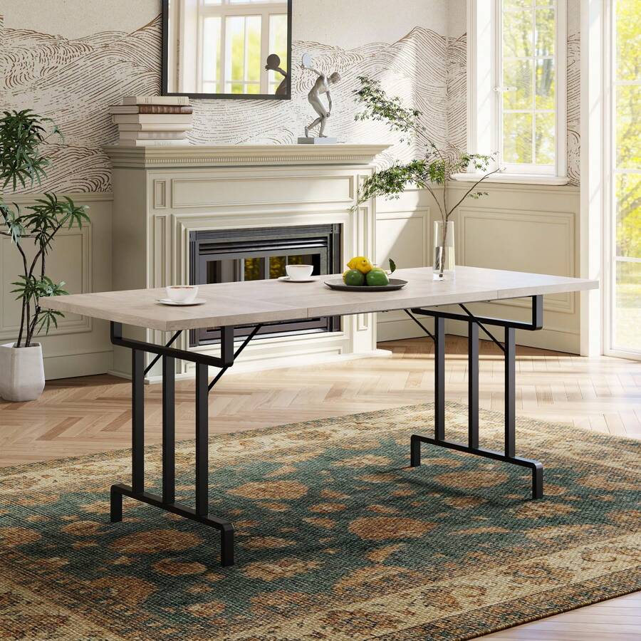 Ataucjin Farmhouse Dining Table For 6-8 People,70.87-Inch Rectangular Wood Kitchen Table,Rustic Style Dining Table With Heavy Duty Metal Legs For Dining Room,Home Office,Living Room,Large Dining Room Table For Big Family - Grey - View 1