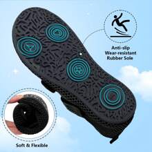 水鞋女士男士速干赤脚沙滩散步皮划艇冲浪瑜伽鞋可调节宽款简约凉鞋拖鞋室内/室外（大一码） - 黑色 - 查看 3