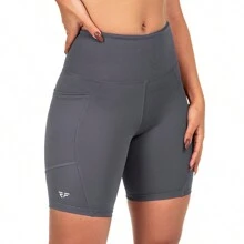 Women's Compression Shorts With Pocket For Running, Walking, Gym - Grey - View 2