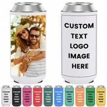 Fundas personalizadas para latas de 1 paquete, refrigerantes de neopreno aislados personalizados a granel con logotipo, imagen, texto, refrigerantes plegables para latas para bodas, fiestas de cumpleaños, botellas de agua, multifuncionales, decorativos, antihongos, reutilizables, adorables, de alta calidad, lindos, modernos, personalizados, únicos, regalos ideales para él, regalos ideales para ella, novia, familia, amigos, hijo, estudiantes, trabajadores, niños, comedor, baño, sala de estar, dormitorio, oficina, salón de té, escuela, hogar