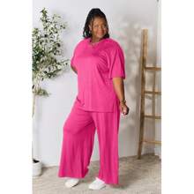 Double Take Full Size Round Neck Slit Top And Pants Set - Black - View 4