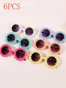 6PCS/3pcs/1PC Daisy Shaped Kids Fashion Eyeglasses For Boys And Girls, Cute Regular Eyeglasses For Babies, Great Regular Eyeglasses For Flower Party - White+Yellow+Pink - View 2