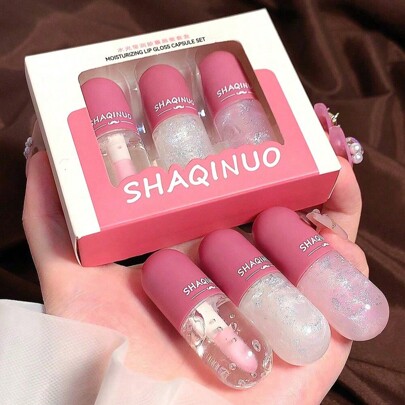 Gift Set Of 3 Moisturizing Lip Gloss Capsules, 40g, For Daily Use
