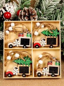 Bộ 12 mặt dây chuyền trang trí Giáng sinh bằng gỗ, mũ đỏ, xe hơi, thiên thần và ông già Noel, người tuyết, mặt dây chuyền trang trí cây thông Noel, mặt dây chuyền trang trí nền tiệc, Giáng sinh - đồ trang trí giáng sinh - Xem 5