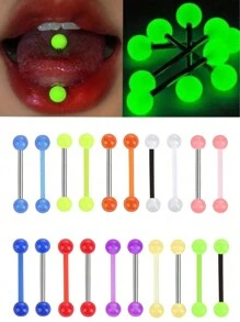 5 件/10 件时尚 10 色亚克力圆形杠铃夜光穿孔舌环，不锈钢 UV 柔性杆，舌头穿孔首饰套装 - 彩色 - 查看 12