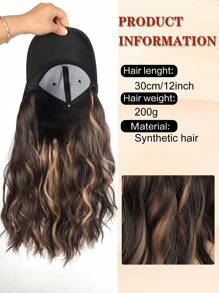 Parrucca da cappellino con medie onde ricce, nera, marrone, biondo con riflessi, pezzi per extension, sintetica, da 12 pollici, con cappellino da baseball attaccato, regolabile, adatta per uso quotidiano delle donne