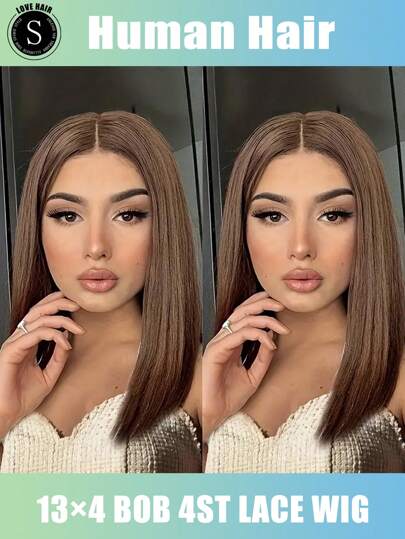 16 英寸折扣直发鲍勃假发短发真人发鲍勃假发 200% 深棕色直发蕾丝前假发预拔 13*4 #4 彩色透明女士直发真人发假发蕾丝鲍勃假发棕色真人发假发无胶真人发 #4 200% 密度棕色鲍勃假发真人发婴儿发透明棕色鲍勃蕾丝前假发女士 #4 无胶真人发假发万圣节、化装舞会圣诞节适合作为女性礼物（8-16 英寸）