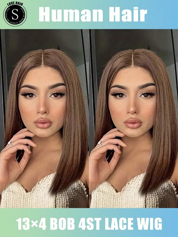 16Inch Discount Straight Bob Wig Short Human Hair Bob Wigs 200% Dark Brown Silky Straight Lace Front Wig Pre Plucked 13*4 #4 Colored Transparent Lace Frontal Wigs For Women Straight Human Hair Wig Full Edges Lace Bob Wig Brown Color