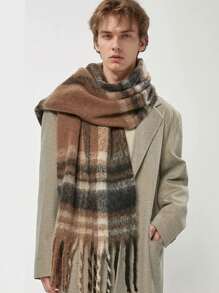 1 件男士长围巾，简约设计，百搭，适合情侣，温暖羊毛，带流苏的多功能披肩，时尚男士礼物