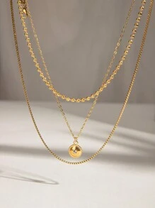 1 件女士时尚双层不锈钢项链米珠链简约日常百搭防水 18K 镀金项链适合通勤等。 - 多層項鍊 - 查看 10