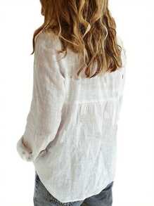 Women's Spring Summer Long Sleeve Shirts, Casual Loose Button-Down Turndown Collar Tops, Office Lady Outwear Top Cloth - White - View 4