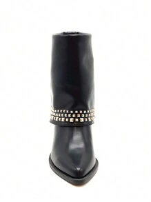 Damen Stiefel in Knöchelhöhe für Herbst und Winter, schwarze Punk-Hosen-Stiefel, geeignet für Halloween, Schulanfang, Partys, Nachtclubs, Einkaufen, Aufführungen und Dates - Schwarz - Übersicht 3