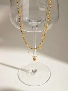 1 件女士时尚双层不锈钢项链米珠链简约日常百搭防水 18K 镀金项链适合通勤等。 - 多層項鍊 - 查看 7