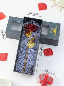 Rosa de oro en lámina, caja de regalo para el Día del Maestro, San Valentín, aniversario de boda, regalo de cumpleaños, decoración de rosa de oro laminado, decoración del hogar, regalo promocional de joyería, rosa eterna, rosa de cristal artificial - Rojo - Ver 8